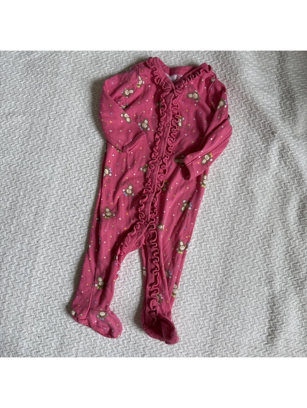 Gymboree Footed Sleeper Jumper Baby 6-9M Pink Polka Dot Monkey Print Long Sleeve